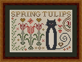 Cat With Spring Tulips